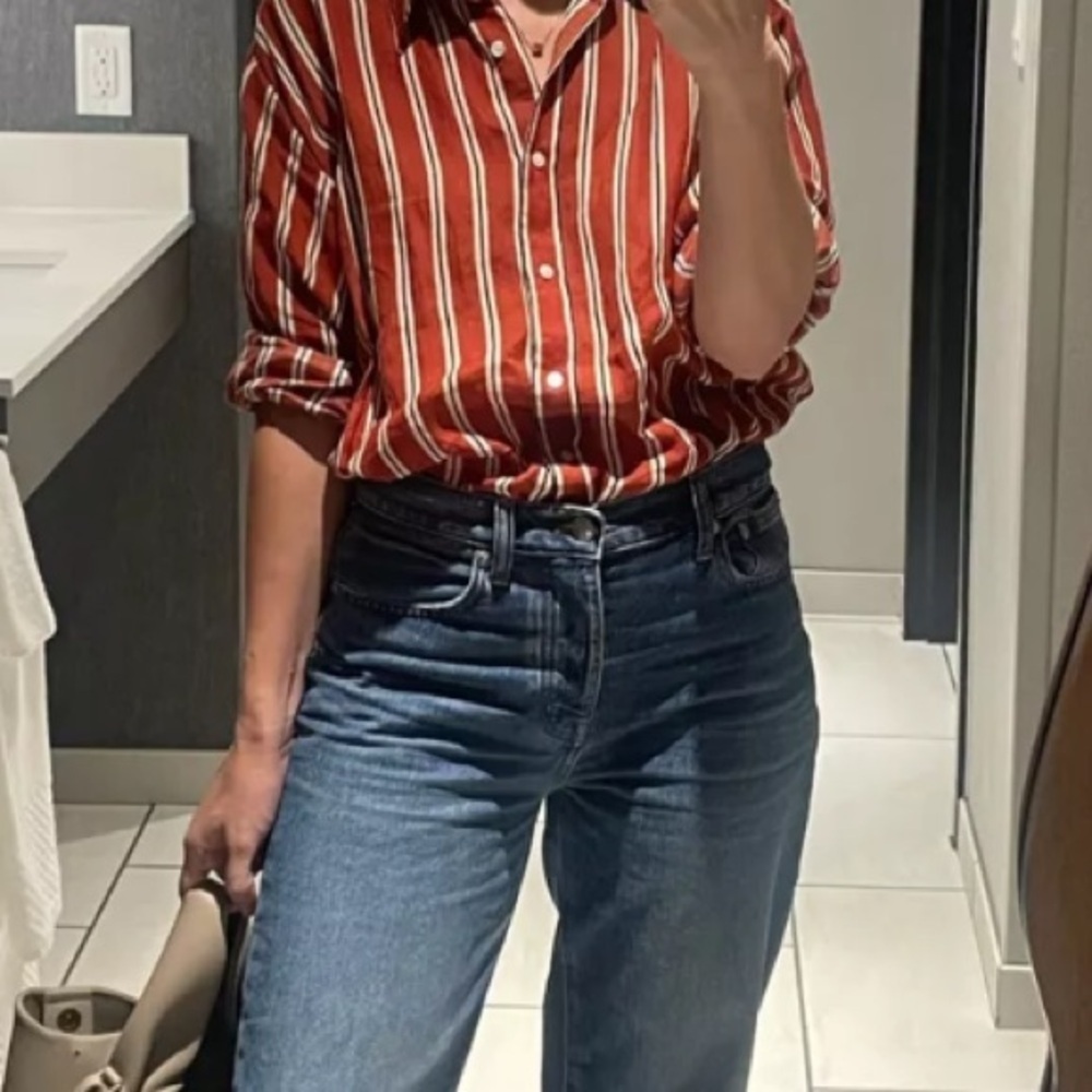 DÔEN Imani Blouse in Monaco Red Striped Blouse XS New with Tags black white bow - Picture 11 of 12